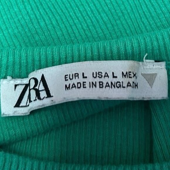 Zara Green Ribbed Knit Sleeveless Cami Camisole Cropped Sweater Tank Crop Top  L - Picture 3 of 3